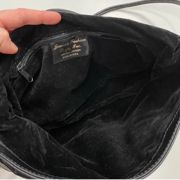 Vintage 70s Leather & Snakeskin Envelope Handbag Black Perforated Velvet Lined - Picture 12 of 14